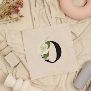 Tote Bag Aquarelle Magnolia Flower Monogramme initial