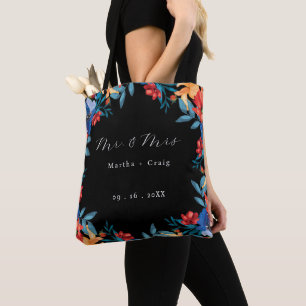 Tote Bag Aquarelle mexicaine Fleur Mariage noir