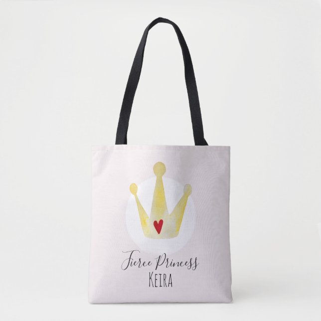 Tote Bag Aquarelle mignonne Bébé Fille Princesse et nom mam (Devant)
