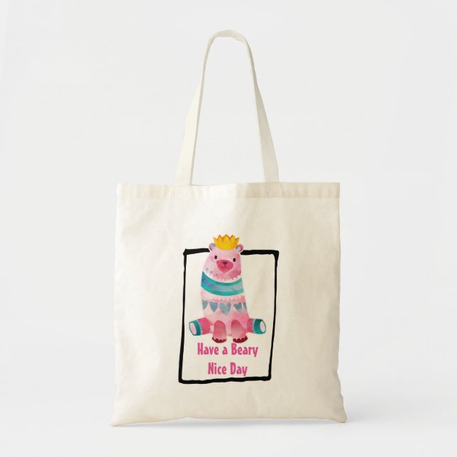 Tote Bag Aquarelle mignonne Ours Avoir une bére Nice Jour (Devant)
