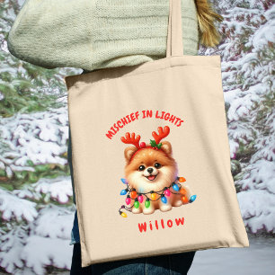 Tote Bag Aquarelle mignonne Poméranienne Festive Lumières C