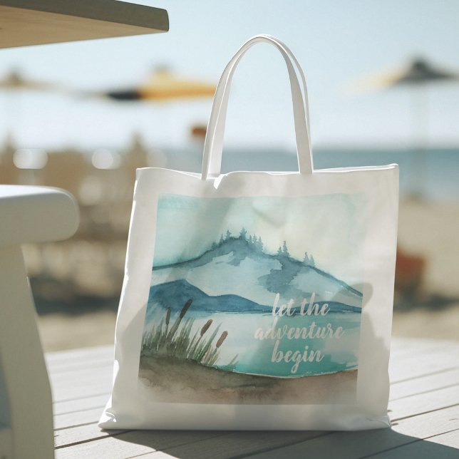 Tote Bag Aquarelle moderne Nature Commençons l'aventure (Créateur téléchargé)