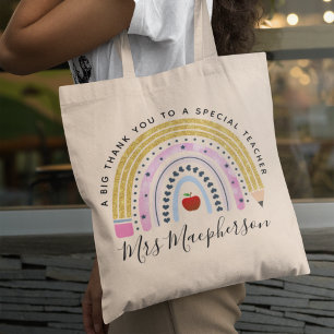 Tote Bag Aquarelle moderne Rainbow Teacher Merci Cadeau