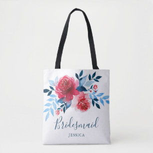 Tote Bag Aquarelle moderne Roses Rouges Florales Bridesmaid