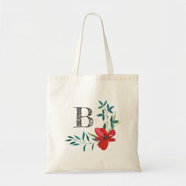 Tote Bag Aquarelle Monogramme floral (Devant)