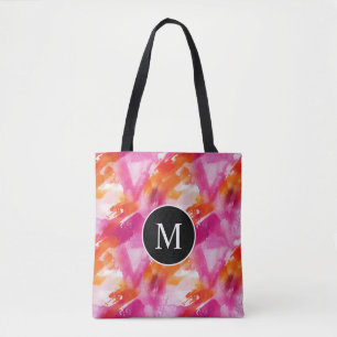 Tote Bag Aquarelle Monogramme Rose Orange Abstrait