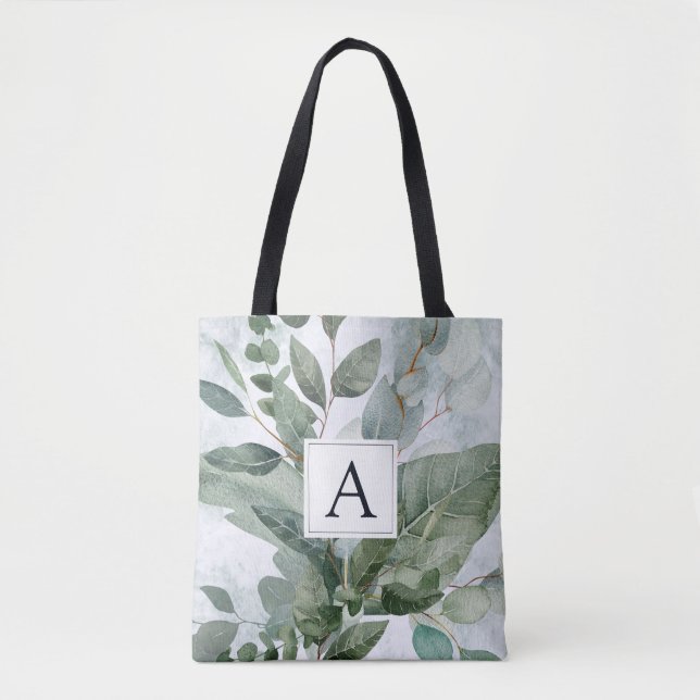 Tote Bag Aquarelle monogramme Sage rustique Vert (Devant)