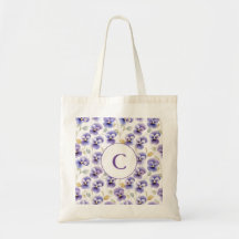 Aquarelle Motif de fleurs violettes de monogramme