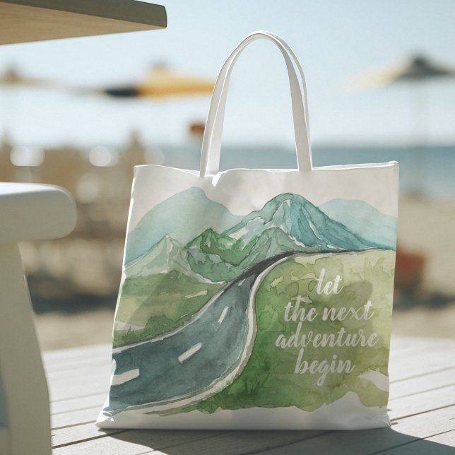 Tote Bag Aquarelle Nature Commençons la prochaine aventure (Créateur téléchargé)