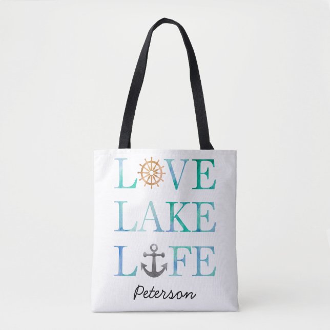 Tote Bag Aquarelle nautique personnalisée de la vie de lac (Devant)