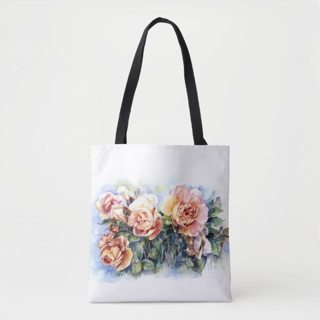 Tote Bag Aquarelle orange fleurs rose illustration flowe (Devant)