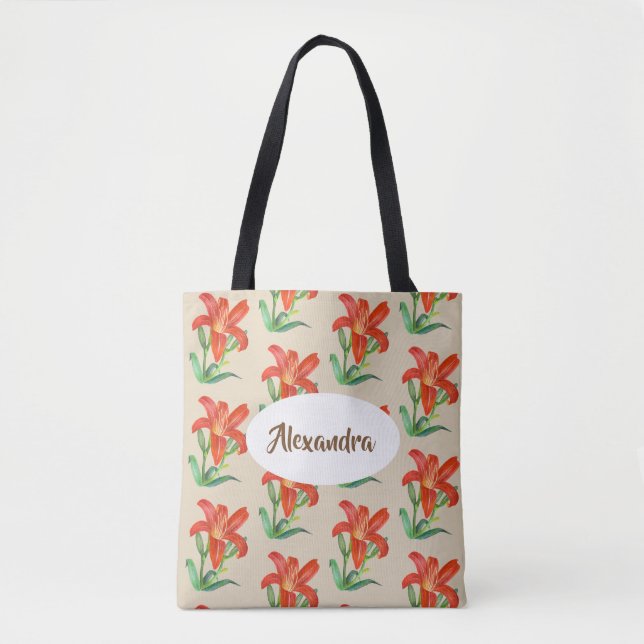 Tote Bag Aquarelle Orange Lily Art Floral (Devant)