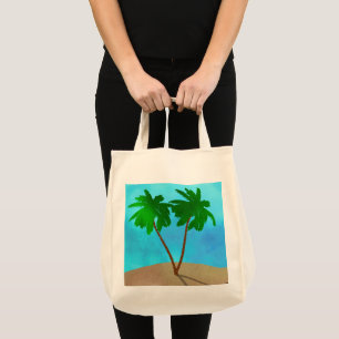 Tote Bag Aquarelle Palm Tree Beach Scene Collage