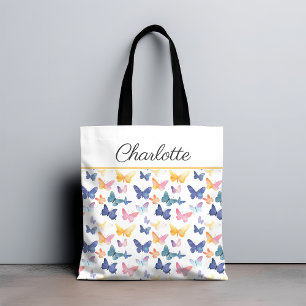Tote Bag Aquarelle papillon Couleur Motif coloré Nom person