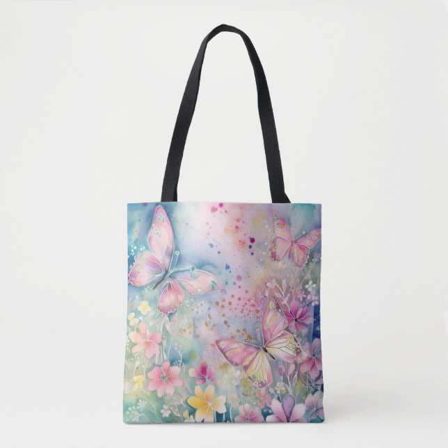Tote Bag Aquarelle Papillons Whimsical et fleurs Fourre-tou (Devant)