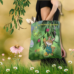 Tote Bag Aquarelle Pâques lapin poulet personnalisé