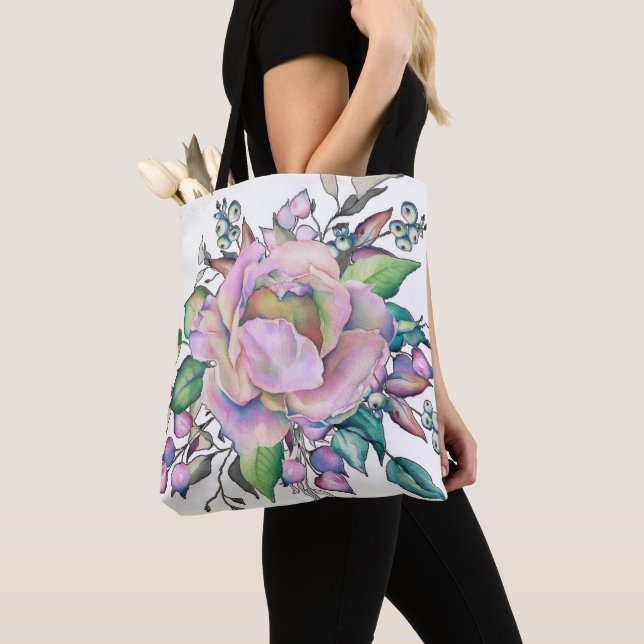 Tote Bag Aquarelle pastel de fleurs élégantes (De près)
