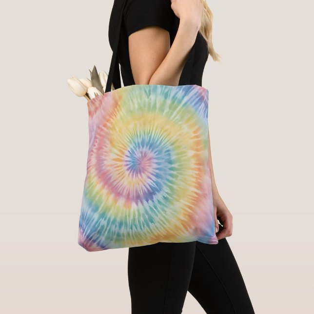 Tote Bag Aquarelle Pastel Rainbow Tie Dye (De près)