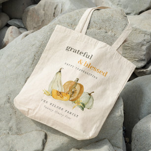 Tote Bag Aquarelle Pastel Soft Floral Citrouille Thanksgivi