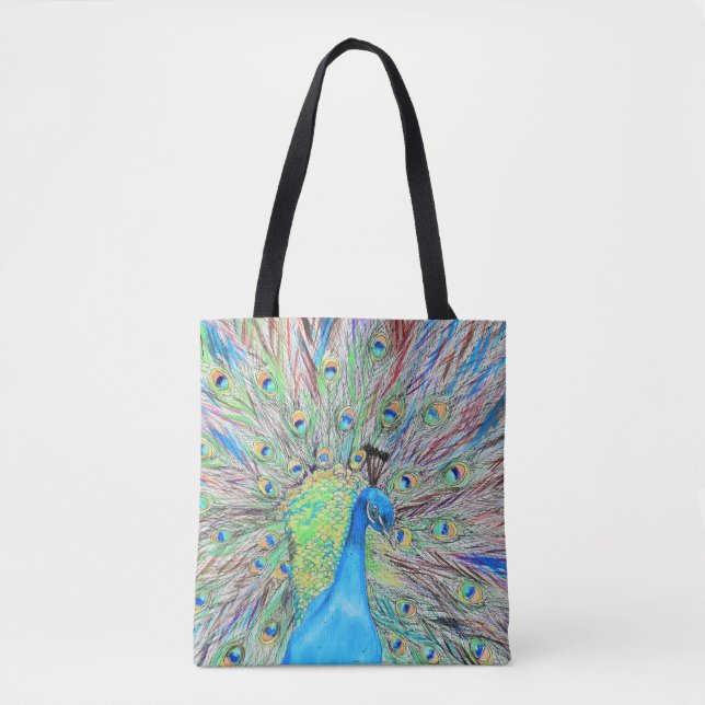Tote Bag Aquarelle Peacock peinture (Devant)