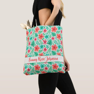 Tote Bag Aquarelle peinte à la main Fleurs tropicales été