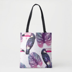 Tote Bag Aquarelle Perroquets : Tropical Ultra-Violet Chic.