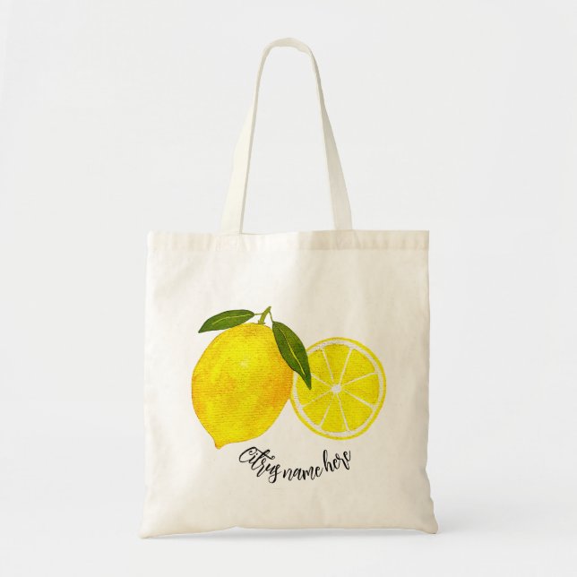 Tote Bag Aquarelle personnalisée Citron jaune (Devant)