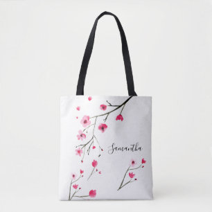 Tote Bag Aquarelle personnalisée Nom de la fleur de cerisie