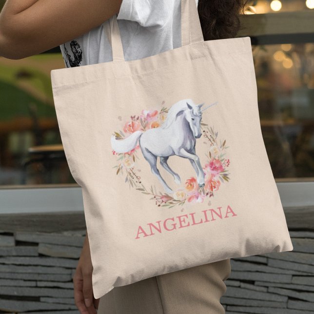 Tote Bag Aquarelle personnalisée Unicorne florale (Créateur téléchargé)