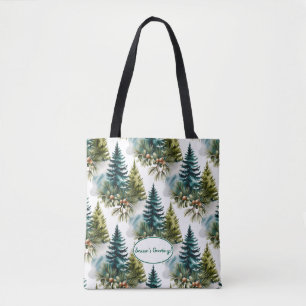 Tote Bag Aquarelle Pine Motif Elégant hiver