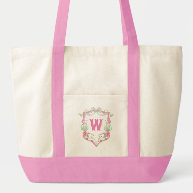 Tote Bag Aquarelle Pink & Green Golf Panier Monogram Crest (Créateur téléchargé)
