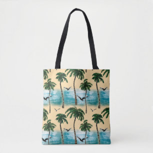 Tote Bag Aquarelle plage de texture transparente. Palmiers,