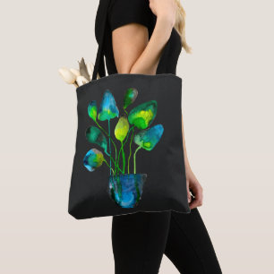 Tote Bag Aquarelle plante art vert et bleu abstrait