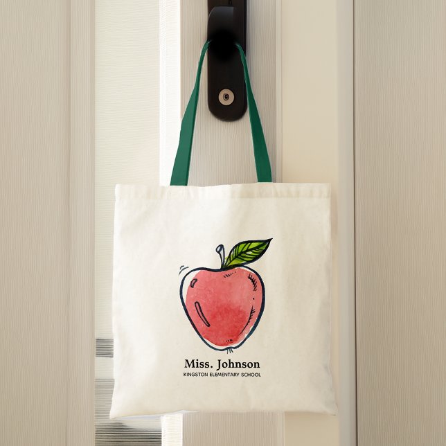 Tote Bag Aquarelle Pomme enseignant personnalisé (Watercolor Apple Personalized Teacher Tote Bag)