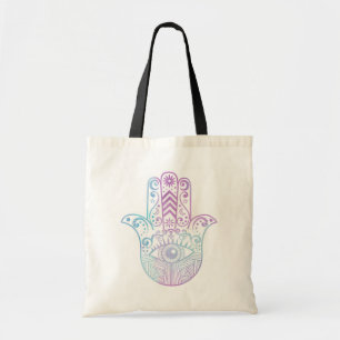 Tote Bag Aquarelle pourpre et bleue de main de Hamsa