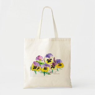 Tote Bag Aquarelle Purple Pansies Jaunes Florales Rustiques