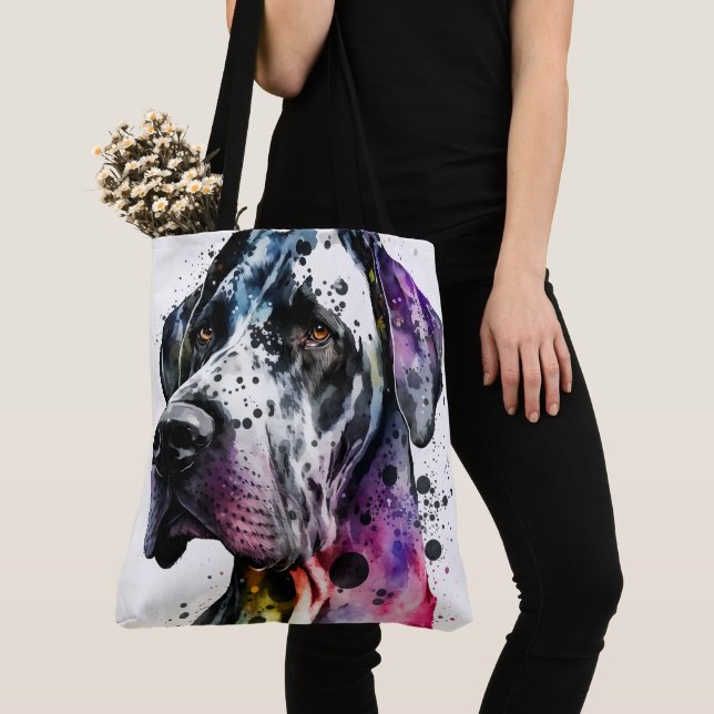 Tote Bag Aquarelle Rainbow Great Dane (De près)