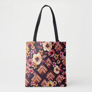 Tote Bag Aquarelle rhombus : motif géométrique floral.