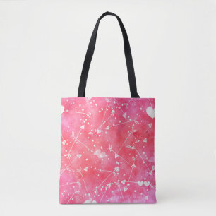 Tote Bag Aquarelle romantique Coeurs et flèches roses Motif