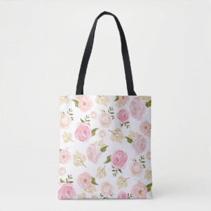 Tote Bag Aquarelle romantique Peonies blanches Motif floral