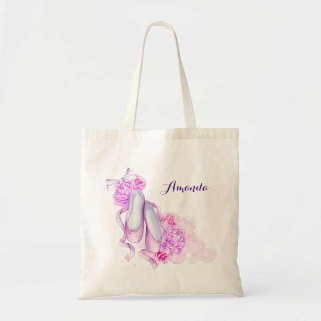 Tote Bag Aquarelle rose Ballet Chaussures Fleur Fille (Devant)
