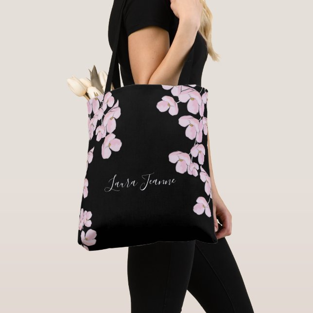 Tote Bag Aquarelle rose cerisier fleurs florales élégant (De près)
