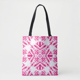 Tote Bag Aquarelle rose : conception géométrique des carrea