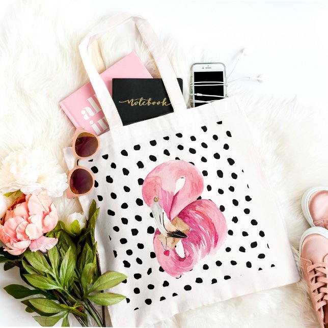 Tote Bag Aquarelle rose exotique moderne Flamant rose & poi (Créateur téléchargé)