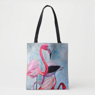 Tote Bag Aquarelle rose flamand coloré