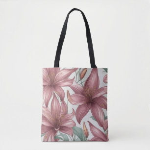 Tote Bag Aquarelle rose Fleurs Lys