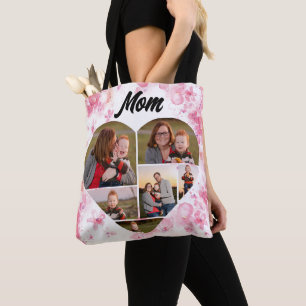 Tote Bag Aquarelle rose Floral forme coeur photo collage