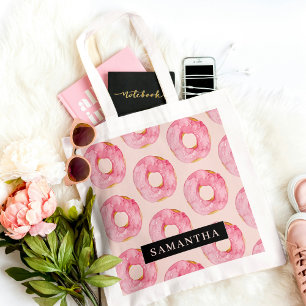 Tote Bag Aquarelle rose moderne Motif avec nom