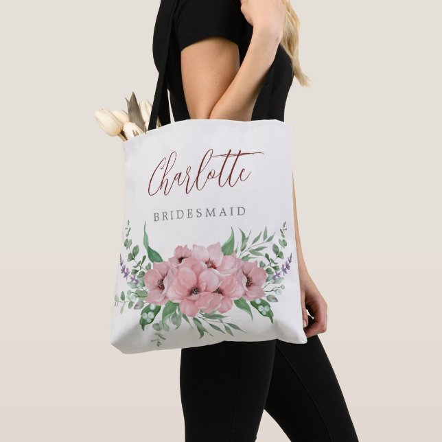 Tote Bag Aquarelle rose pâle floral Bridesmaid fourre-tout (De près)