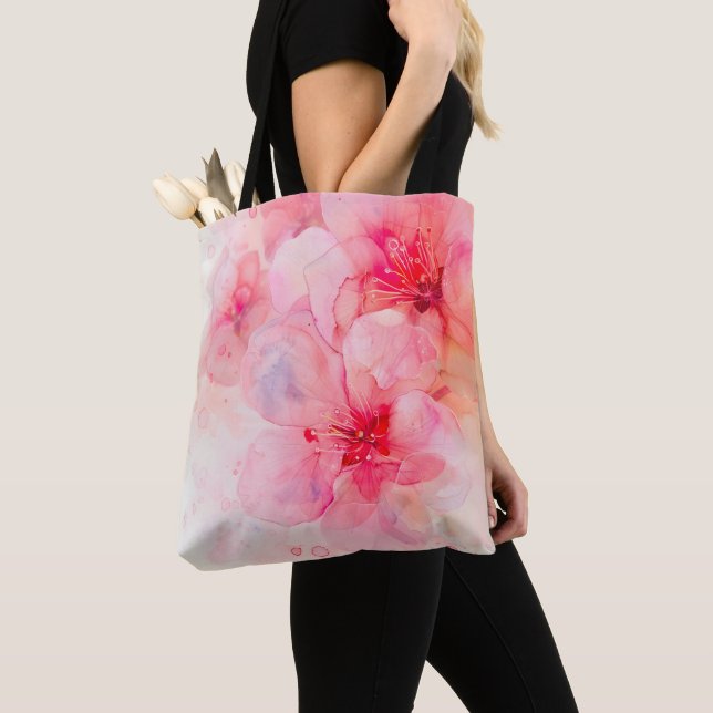 Tote Bag Aquarelle rose Pétale Élégance (De près)
